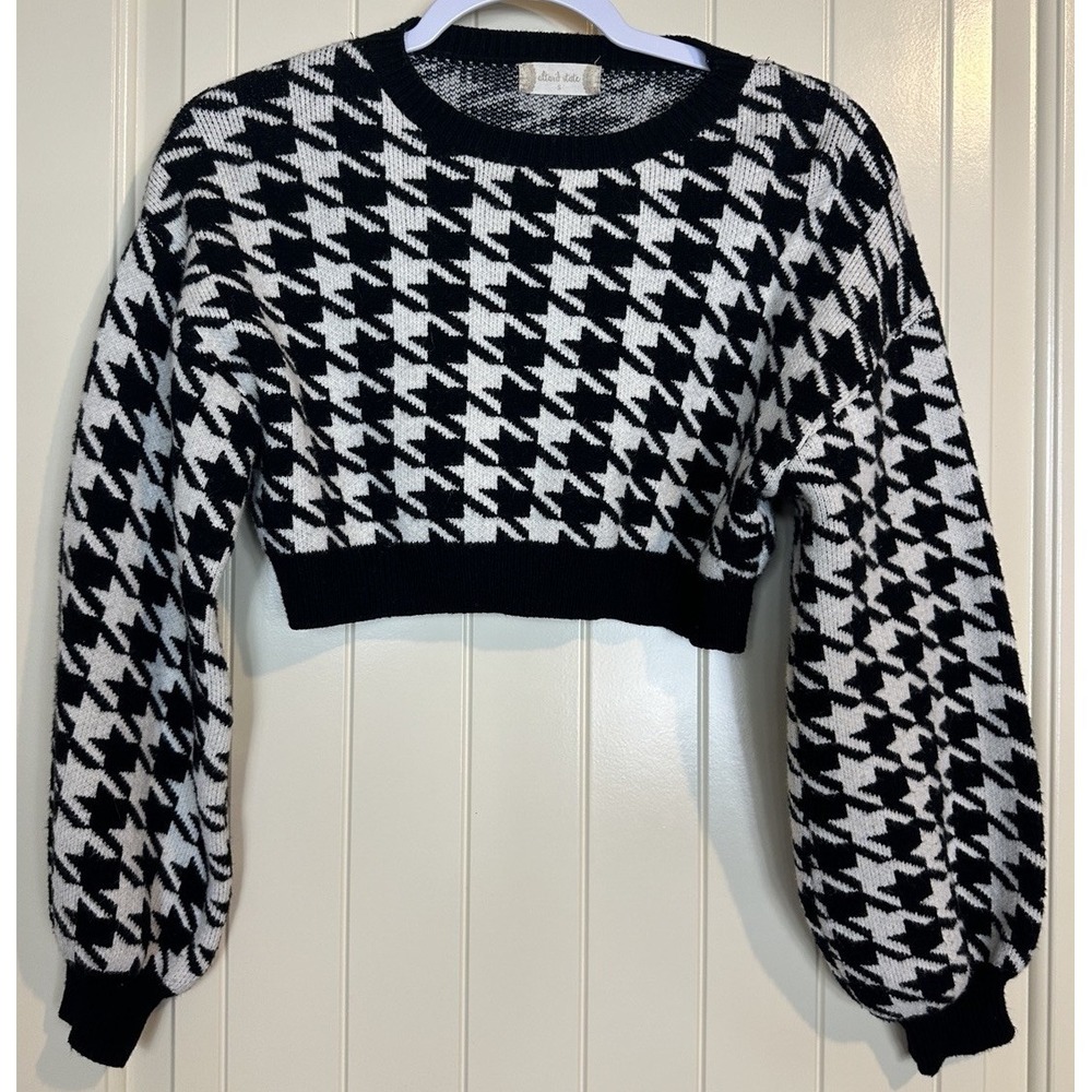Altar'd State Women's Cropped‎ Black White Houndstooth Sweater Academia Sz S